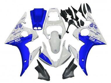 Custom 2005 Yamaha YZF 600 R6 Motorcycle Fairings - White Blue Yamalube