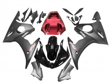 Custom 2005 Yamaha YZF 600 R6 Motorcycle Fairings - Matte Black Glossy Black Grey Red