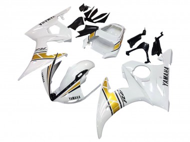 Custom 2005 Yamaha YZF 600 R6 Motorcycle Fairings - White Gold Black
