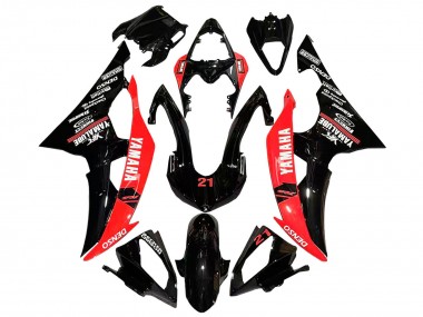 Custom 2008-2016 Yamaha YZF 600 R6 Motorcycle Fairings - Red Glossy Black DENSO Yamalube 21