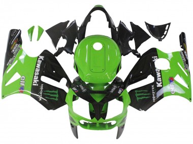 Custom 2002-2006 Kawasaki ZX12R Motorcycle Fairing - Green Glossy Black Elf Touch4 Monster