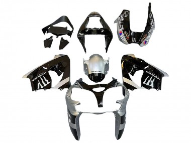 Custom 2002-2003 Kawasaki ZX9R Motorcycle Fairings - Silver Glossy Black Monster Elf