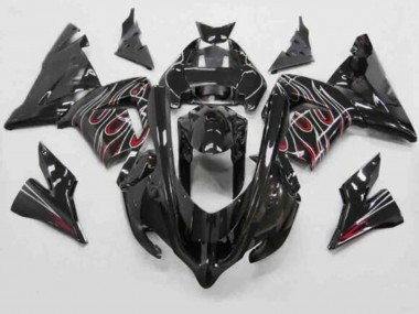 Custom 2004-2005 Kawasaki ZX10R Motorcycle Fairings - Black Red White Flame