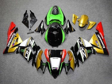 Custom 2004-2005 Kawasaki ZX10R Motorcycle Fairings - Gold Black Green White Red