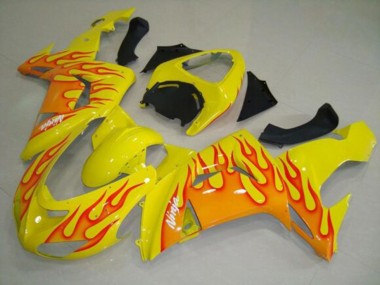 Custom 2006-2007 Kawasaki ZX10R Motorcycle Fairings - Yellow Orange Flame