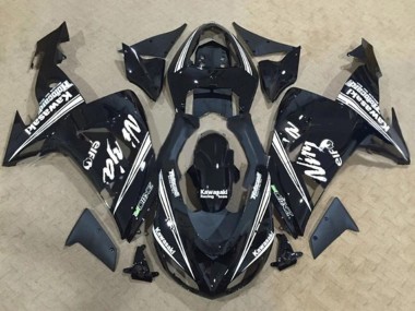 Custom 2006-2007 Kawasaki ZX10R Motorcycle Fairings - Glossy Black White Stripe Elf
