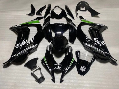 Custom 2016-2020 Kawasaki ZX10R Motorcycle Fairings - Glossy Black White Green Stripe Snow