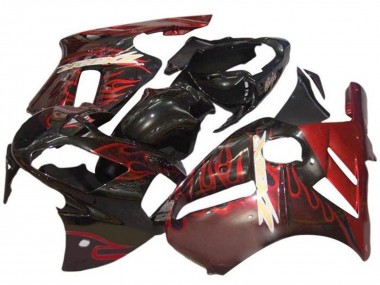 Custom 2000-2001 Kawasaki ZX12R Motorcycle Fairings - Glossy Black Red Flame