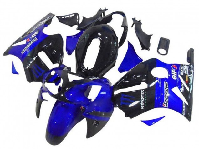 2002-2006 Kawasaki ZX12R Motorcycle Fairings - Blue Glossy Black Elf Bridgestone Monster