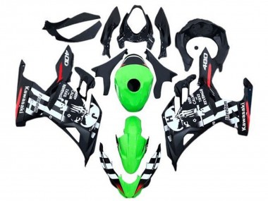Custom 2018-2024 Kawasaki Ninja 400 Motorcycle Fairings - Green Black White Red Skull