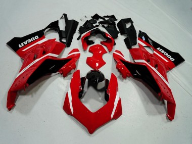 Custom 2020-2021 Ducati Panigale V4 V4S Motorcycle Fairings - Red White Glossy Black Stripe