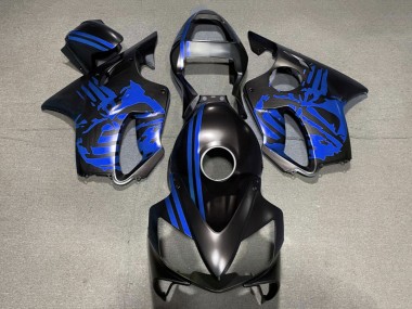 Custom 2001-2003 Honda CBR600 F4i Motorcycle Fairings - Blue Matte Black Skull