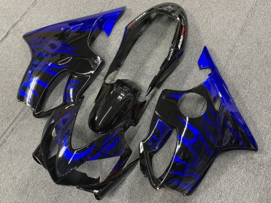 Custom 2004-2007 Honda CBR600 F4i Motorcycle Fairings - Glossy Black Blue Flame