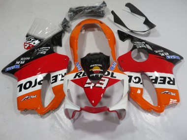 Custom 2004-2007 Honda CBR600 F4i Motorcycle Fairings - Orange White Red Glossy Black Repsol 93