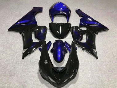 Custom 2005-2006 Kawasaki ZX6R Motorcycle Fairing - Blue Glossy Black