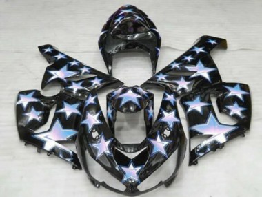 Custom 2005-2006 Kawasaki ZX6R Motorcycle Fairings - Black Blue White Star