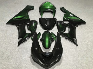 Custom 2005-2006 Kawasaki ZX6R Motorcycle Fairings - Green Glossy Black