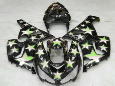 Custom 2005-2006 Kawasaki ZX6R Motorcycle Fairings - Black Green Star