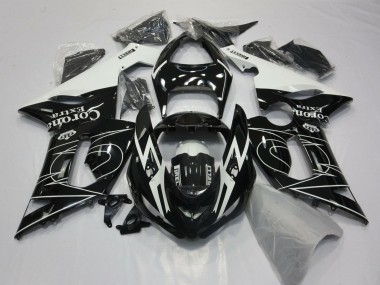 Custom 2005-2006 Kawasaki ZX6R Motorcycle Fairings - Glossy Black White Corona Extra Tribal