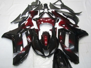 Custom 2007-2008 Kawasaki ZX6R Motorcycle Fairings - Black Dark Red