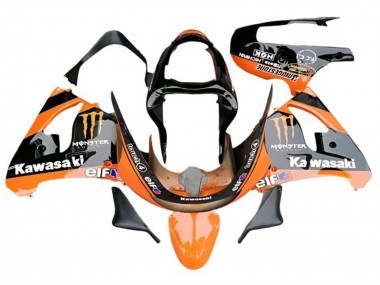 Custom 2009-2012 Kawasaki ZX6R Motorcycle Fairings - Orange Glossy Black Elf Monster