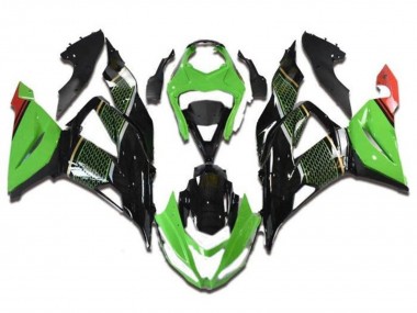 Custom 2013-2018 Kawasaki ZX6R Motorcycle Fairings - Green Black Red Honeycomb