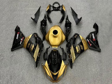 Custom 2013-2018 Kawasaki ZX6R Motorcycle Fairings - Gold Glossy Black