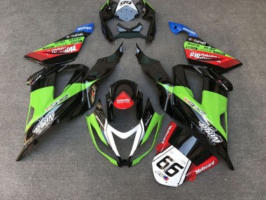 Custom 2013-2018 Kawasaki ZX6R Motorcycle Fairings - Green Black Red White Motocard 66