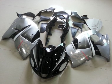 Custom 1996-2007 Suzuki GSXR 1300 Hayabusa Motorcycle Fairings - Glossy Black Silver Chrome