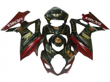 Custom 2007-2008 Suzuki GSXR 1000 Motorcycle Fairings - Black Red Gold BACARDI
