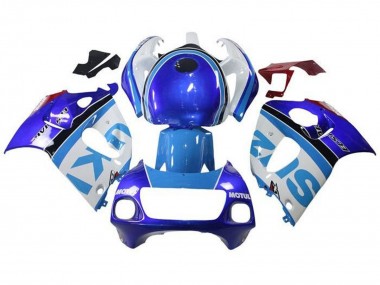 Custom 1996-2000 Suzuki GSXR 600 / GSXR 750 Motorcycle Fairings - White Blue Stripe