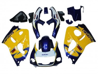 Custom 1996-2000 Suzuki GSXR 600 / GSXR 750 Motorcycle Fairings - Yellow Blue Tribal