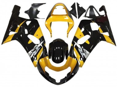 Custom 2001-2003 Suzuki GSXR 600 / GSXR 750 Motorcycle Fairings - Yellow Silver Glossy Black