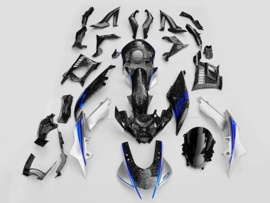 Custom 2019-2021 Yamaha YZF R3/R25 Motorcycle Fairings - White Blue Black Forged Carbon Fiber Style
