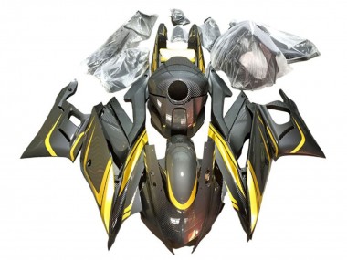 Custom 2022-2024 Yamaha YZF R3/R25 Motorcycle Fairings - Gold Black Carbon Fiber Style