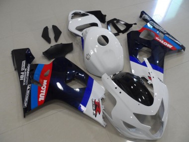 Custom 2004-2005 Suzuki GSXR 600 / GSXR 750 Motorcycle Fairings - White Blue Red Black Motul