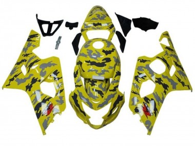 Custom 2004-2005 Suzuki GSXR 600 / GSXR 750 Motorcycle Fairings - Yellow Black Grey Camouflage