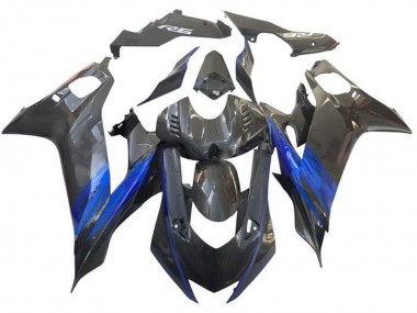 Custom 2017-2023 Yamaha YZF R6 Motorcycle Fairing - Blue Black Faux Carbon Fiber