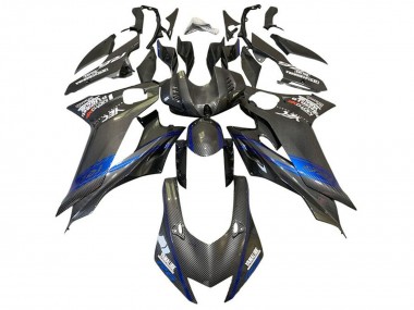 Custom 2017-2023 Yamaha YZF R6 Motorcycle Fairings - Blue Black Faux Carbon Fiber