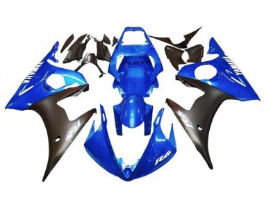 Custom 2003-2004 Yamaha YZF R6 Motorcycle Fairings - Blue Matte Black White Decals