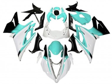 Custom 2013-2016 Triumph Daytona 675 Triple Motorcycle Fairings - White Turquoise Blue Glossy Black