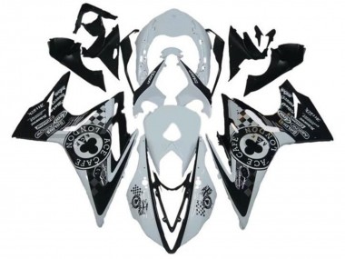Custom 2013-2016 Triumph Daytona 675 Triple Motorcycle Fairings - White Glossy Black Cafe London