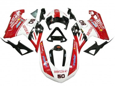 Custom 2007-2014 Ducati 848 1098 1198 Motorcycle Fairings - White Red Glossy Black Valsir Xerox 50