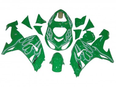 Custom 2006-2007 Kawasaki ZX10R Motorcycle Fairings - Green White Flame