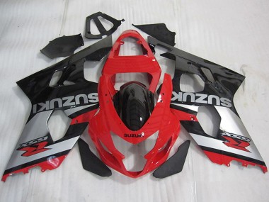 Custom 2004-2005 Suzuki GSXR 600 Motorcycle Fairings - Red Silver Glossy Black