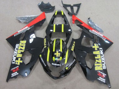 Custom 2004-2005 Suzuki GSXR 600 Motorcycle Fairings - Glossy Black Red Yellow Rizla