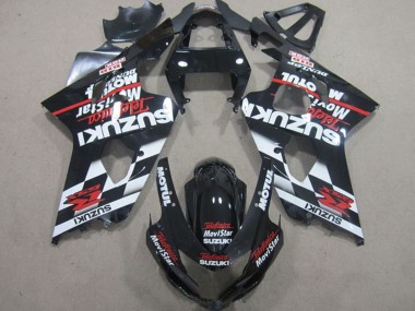 Custom 2004-2005 Suzuki GSXR 600 Motorcycle Fairings - Glossy Black Red White Telefonica MoviStar