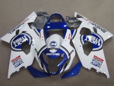 Custom 2004-2005 Suzuki GSXR 600 Motorcycle Fairings - White Blue Lucky Strike Motul