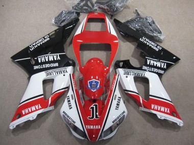 Custom 1998-1999 Yamaha YZF R1 Motorcycle Fairings - White Red Glossy Black Yamalube 50