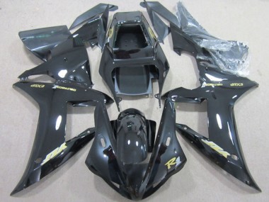 Custom 2002-2003 Yamaha YZF R1 Motorcycle Fairings - Glossy Black Gold Decal